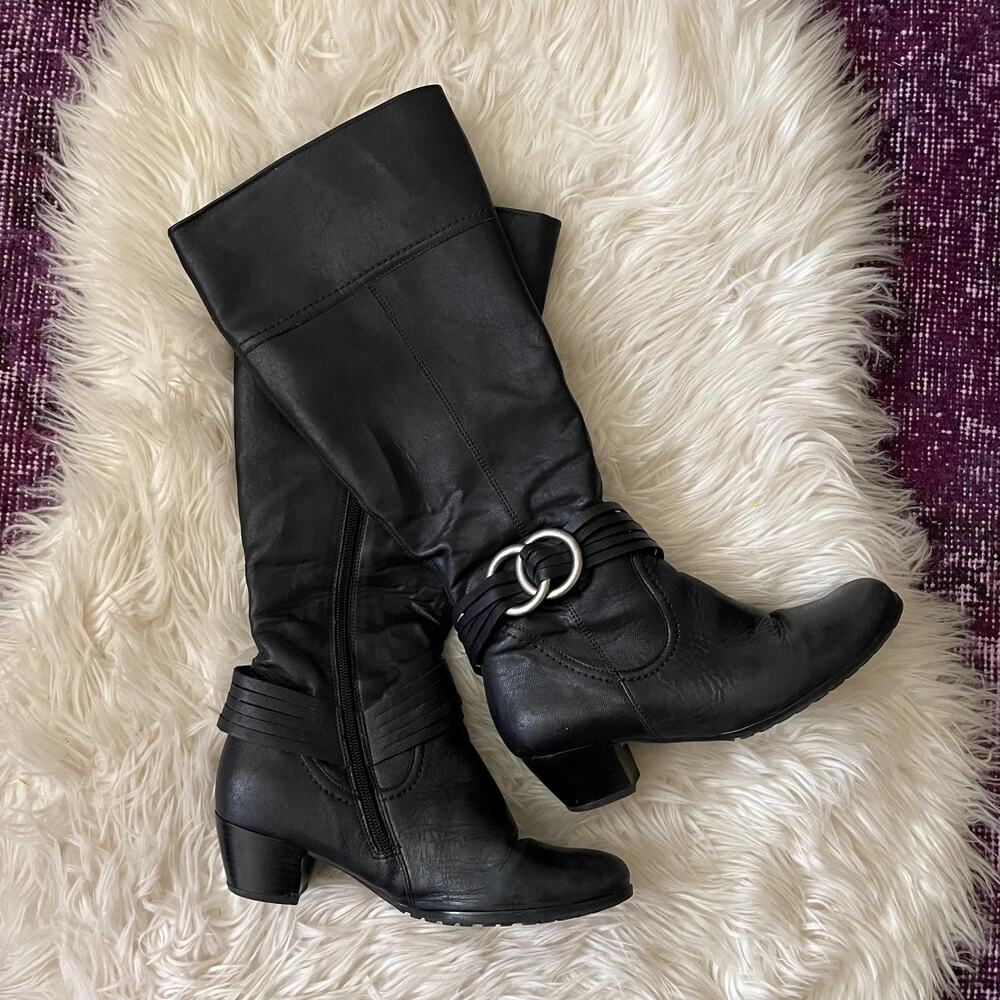 Y2K Vintage 2000s Euro Tall Black Leather Boots Downtown girl size eur 38 us 7.5